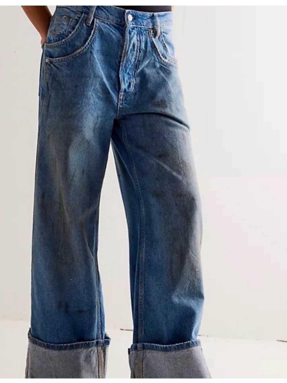 NEW WE THE FREE x Free People Wide Leg Cuffed Low-Rise Jeans in Mudslide NWT🌷 - Picture 5 of 5